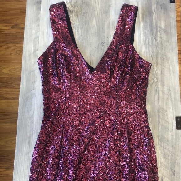 Dress The Population Sequins Mini Sleeveless Red Purple Dress - Picture 3 of 8